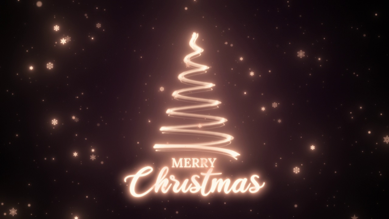 发光的圣诞树和圣诞快乐的文字视频素材