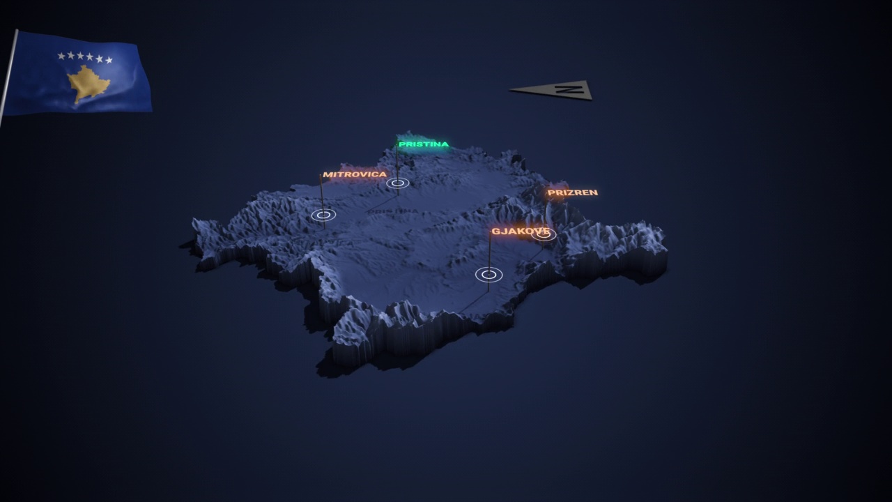 放大到科索沃的3d地图之夜视频素材