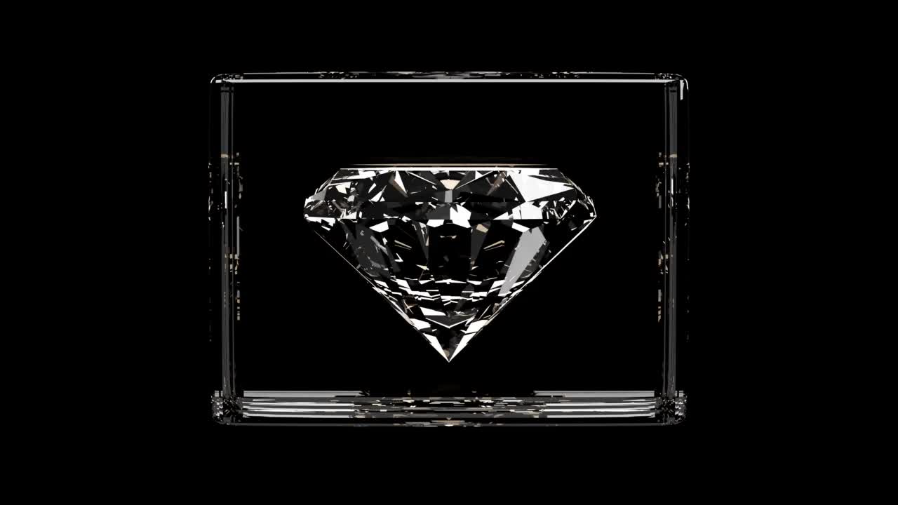钻石与黑色背景玻璃盒子。3 d渲染动画视频下载