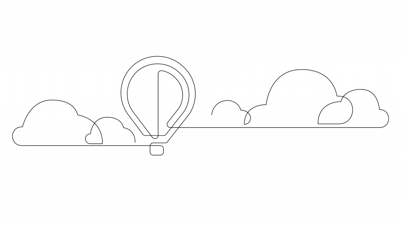 自绘动画的热气球漂浮在天空中的云。动画连续的线条艺术。视频下载