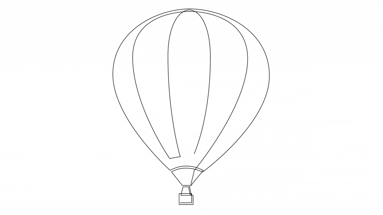 单线画热气球的自绘动画。连续线画出。完整的动画。视频下载