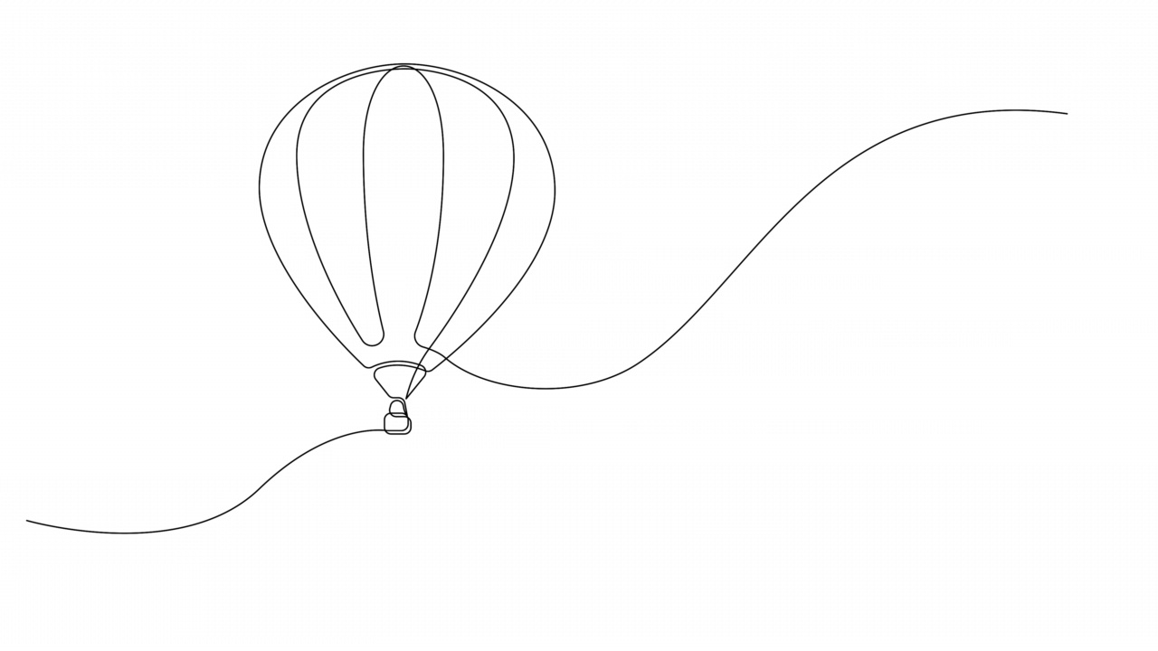 连续线热气球自绘动画。完整的动画。视频下载