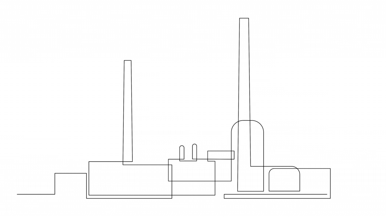 工业厂房自绘动画。抽象工厂建筑的连续线条图。视频下载