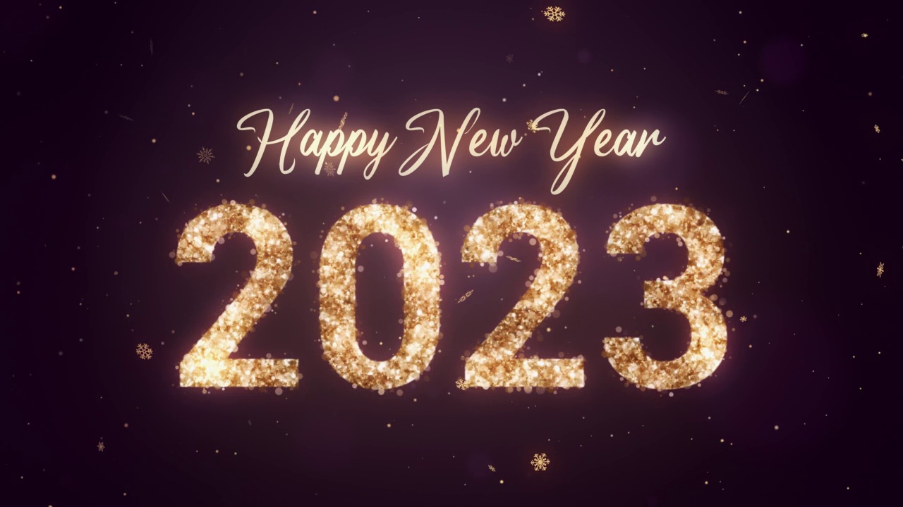 2023新年快乐。金色闪光在紫色的背景。Loopable视频下载