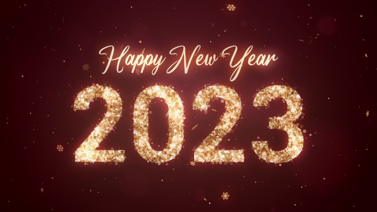 2023新年快乐。金色的闪光在红色的背景上。Loopable视频下载