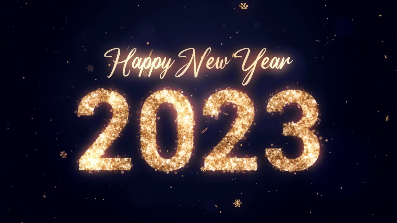 2023新年快乐。蓝色背景上的金色闪光。Loopable视频下载