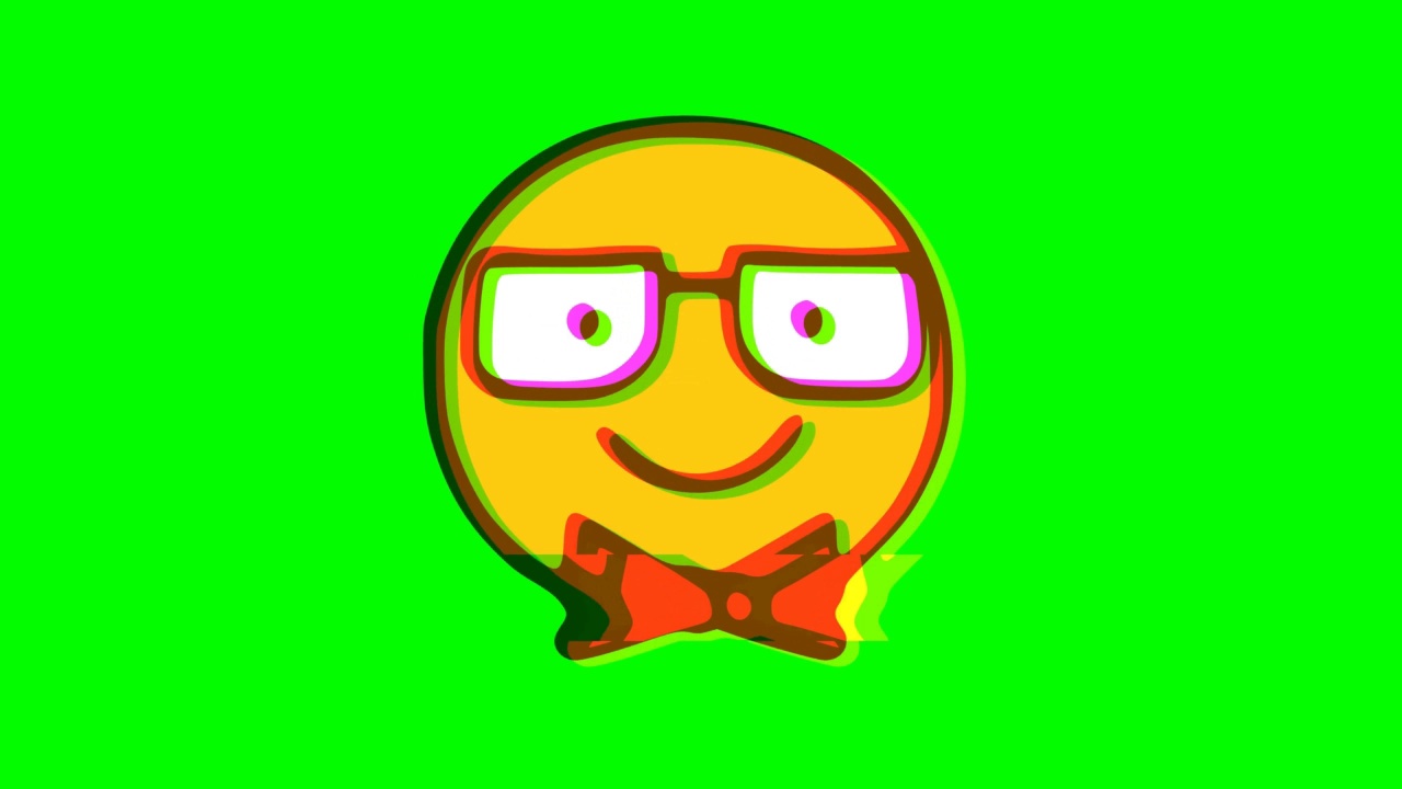 有趣的绅士表情小故障效果的绿色背景。有趣的角色。Emoji运动图形。视频下载