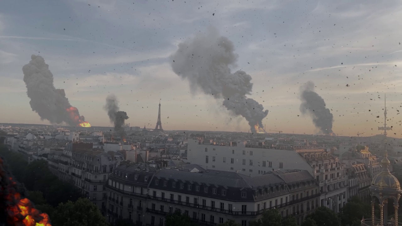 巴黎遭到袭击后被毁，鸟瞰图视频下载