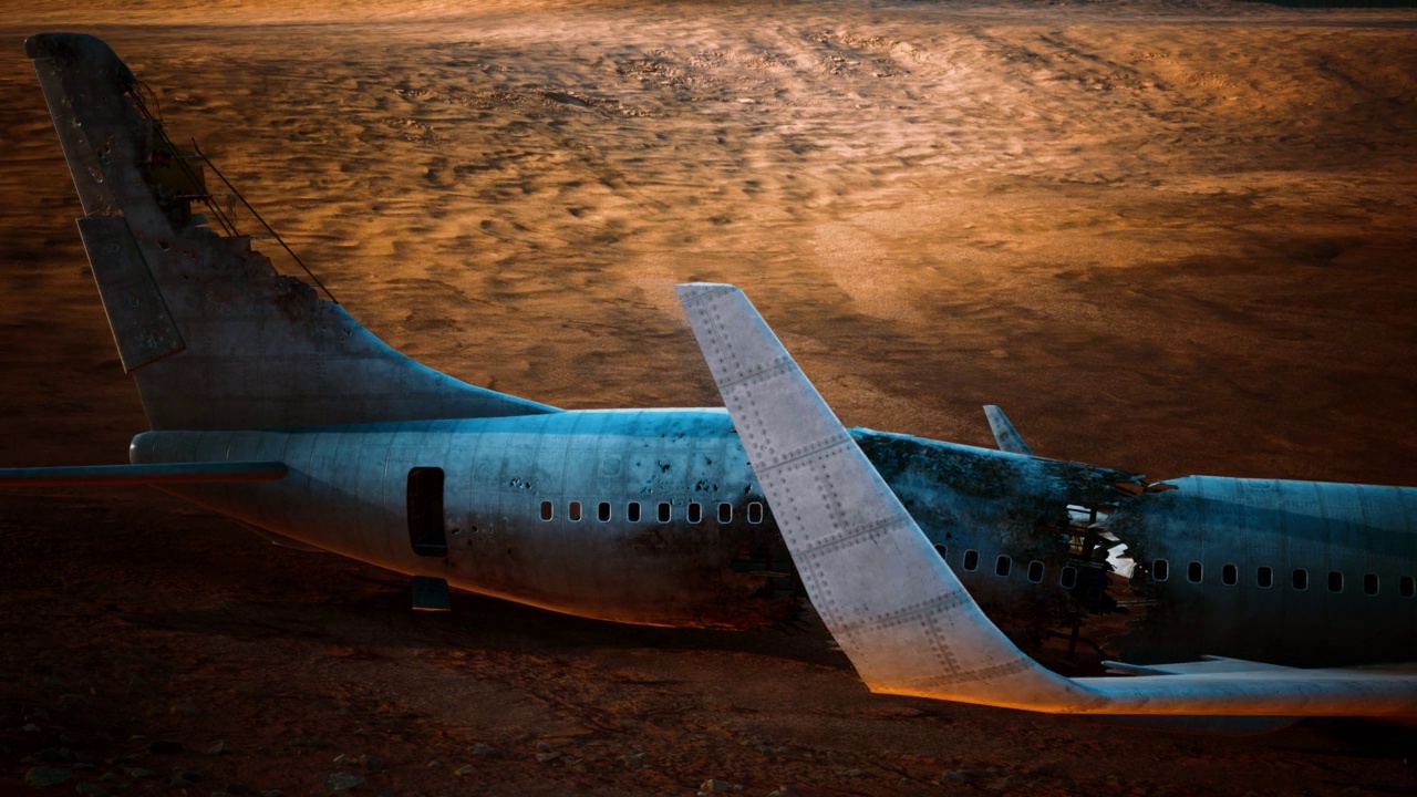 沙漠中被遗弃的飞机视频下载