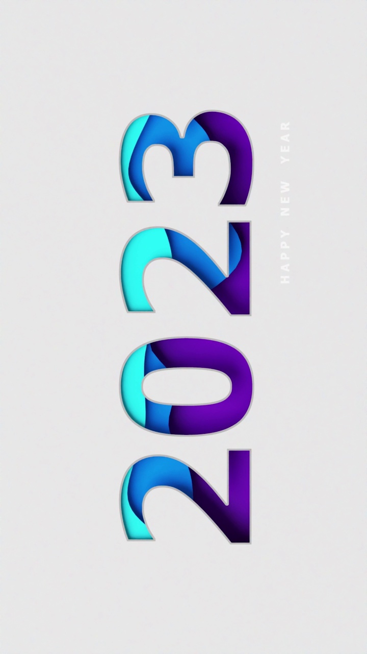 垂直彩色2023新年贺卡，白色背景新年快乐文字，4K分辨率视频素材
