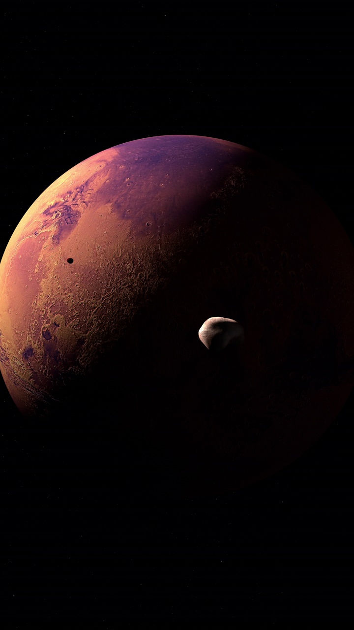 月球火星火卫二，火星二号，绕火星行星运行。4 k垂直视频素材