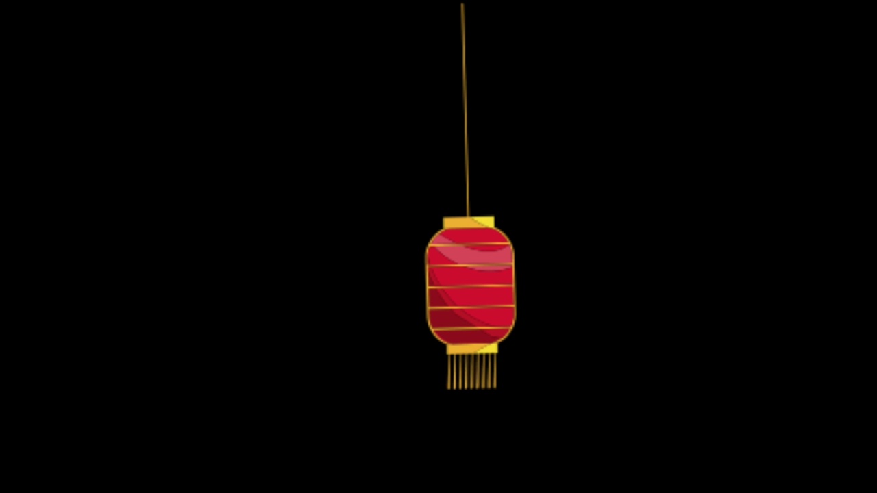 动画《大红灯笼》中国风格在黑屏上孤立。视频素材
