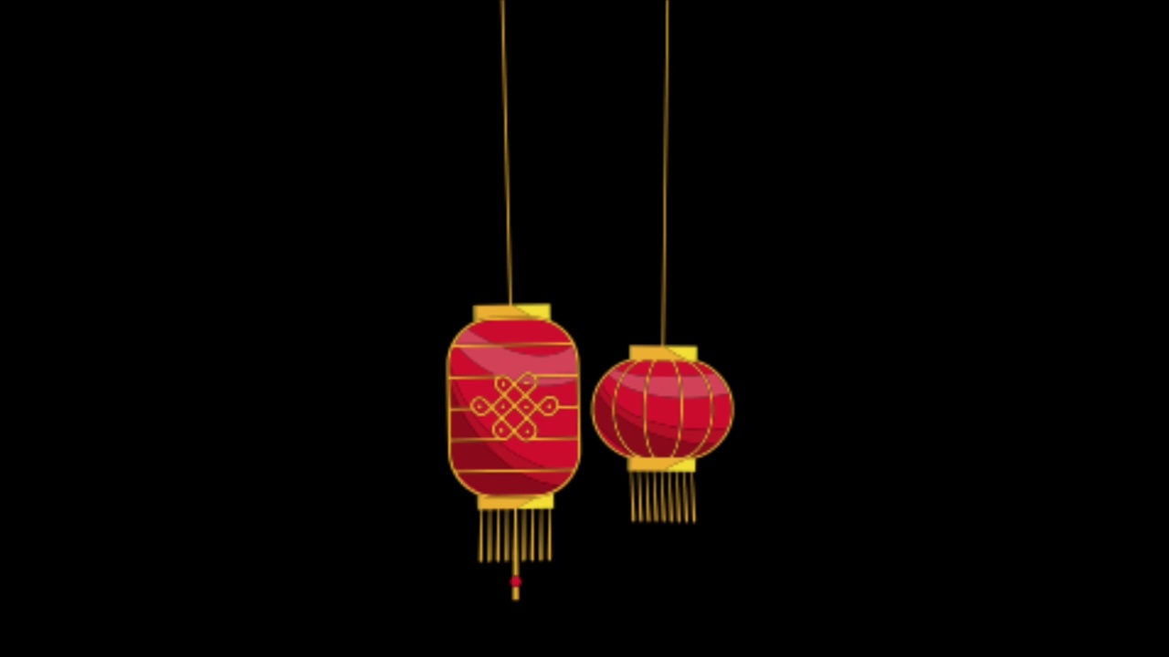 动画《大红灯笼》中国风格在黑屏上孤立。视频下载