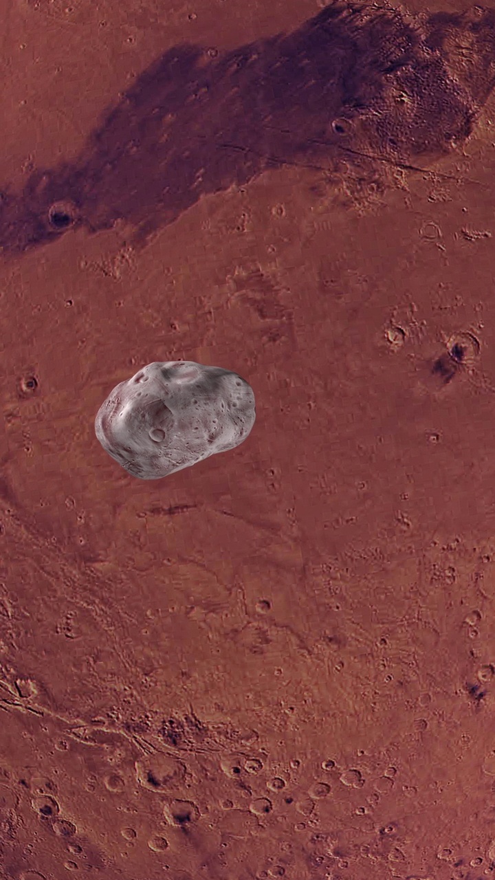 卫星火星火卫一，火星一号，绕火星行星运行。4 k垂直视频素材
