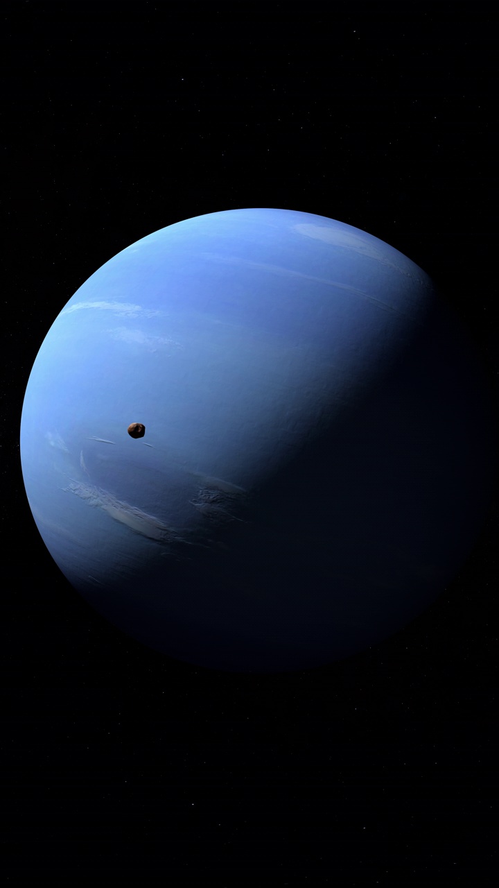 普罗透斯卫星围绕海王星运行。4 k垂直视频下载