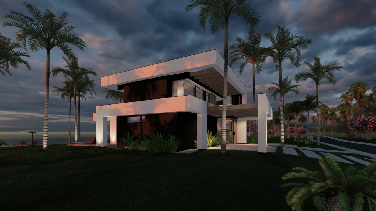 在海边或日落的海洋豪华风格的现代房子的4K视频视频素材