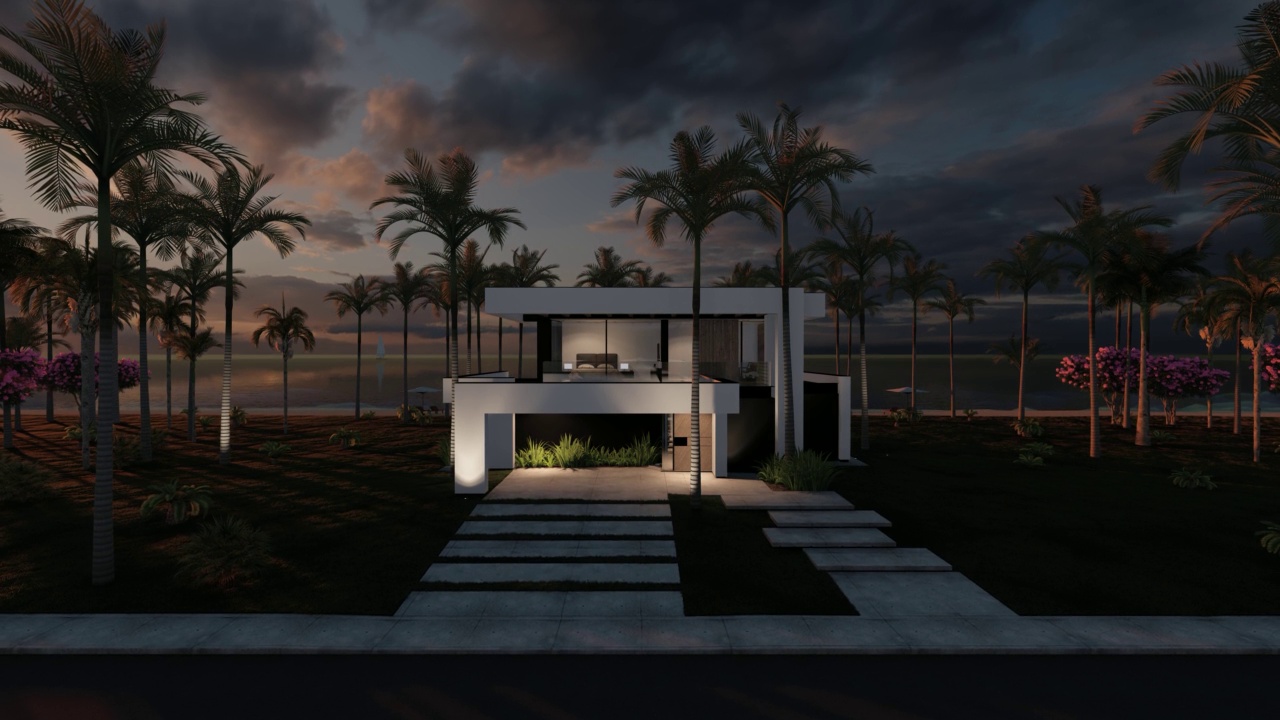 在海边或日落的海洋豪华风格的现代房子的4K视频视频素材