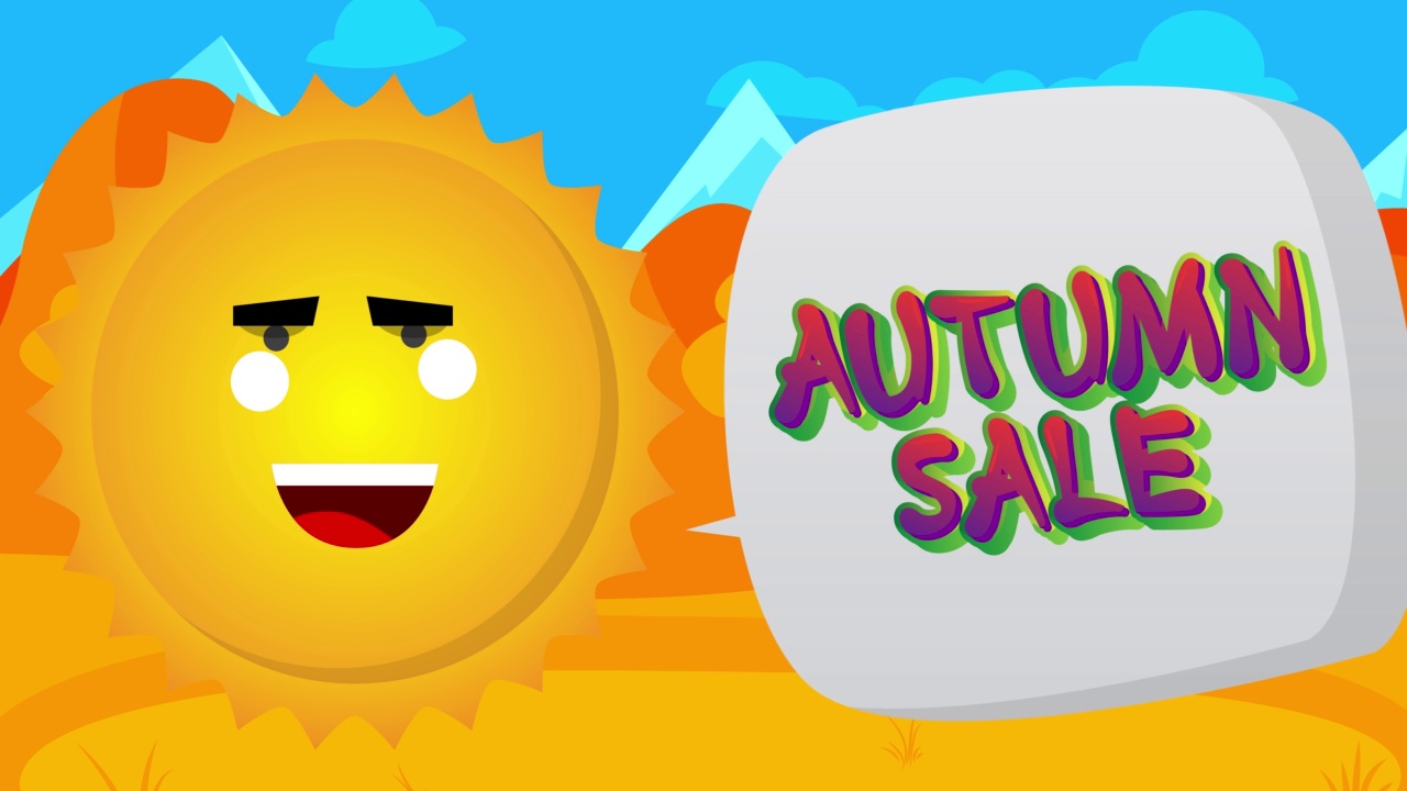 夏天的太阳说秋天的销售词与言语泡沫在蓝天上。视频下载