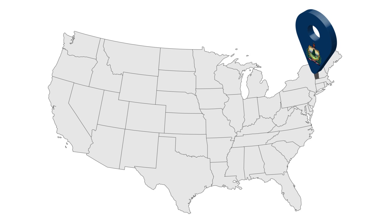 位置:美国地图上的佛蒙特州。3d佛蒙特州旗地图标记位置引脚。美利坚合众国的地图显示了不同的州。动画地图美国各州。4 k。视频视频素材