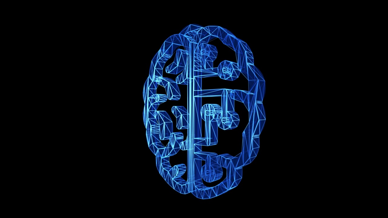脑科技图标蓝色低聚旋转黑色背景视频素材