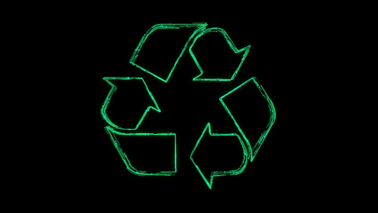 回收出现在黑色背景上的线条动画图标。视频素材