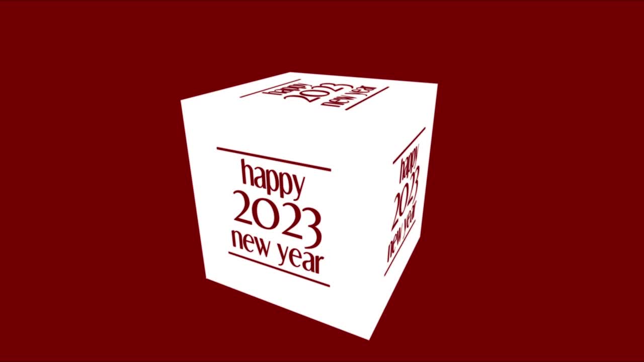 4K 2023年新年快乐立方体动画-红色|循环视频下载
