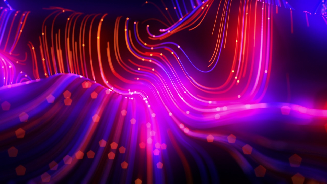 抽象的蓝色和紫色漩涡线发光点循环背景视频素材