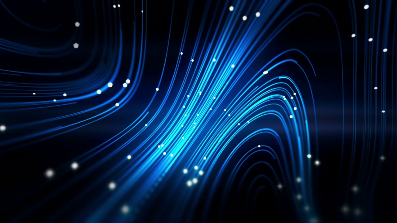 抽象的蓝色漩涡线与发光的点背景，相机盘视频下载
