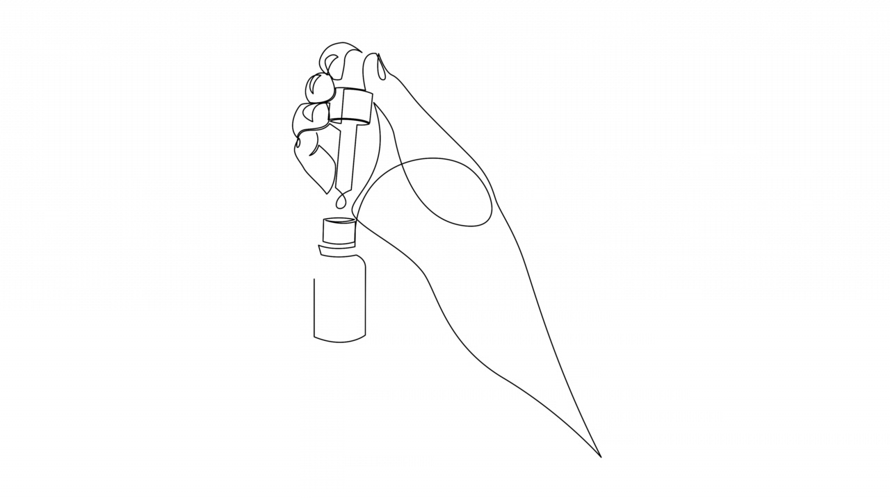 手握玻璃移液管连续单线抽取。自绘动画精油瓶极简设计。视频下载