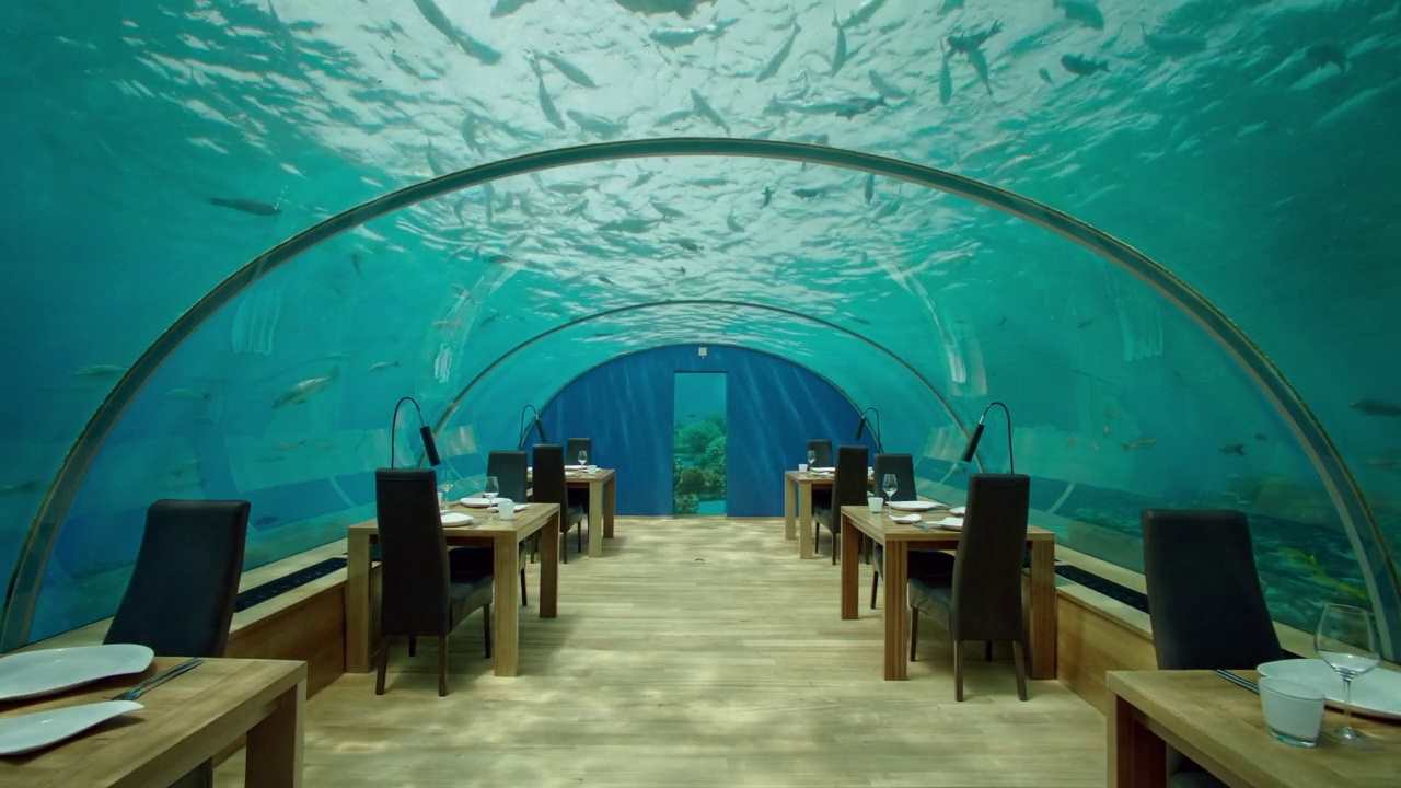 MS PAN Ithaa海底餐厅位于印度洋/ Rangali岛，马尔代夫视频下载