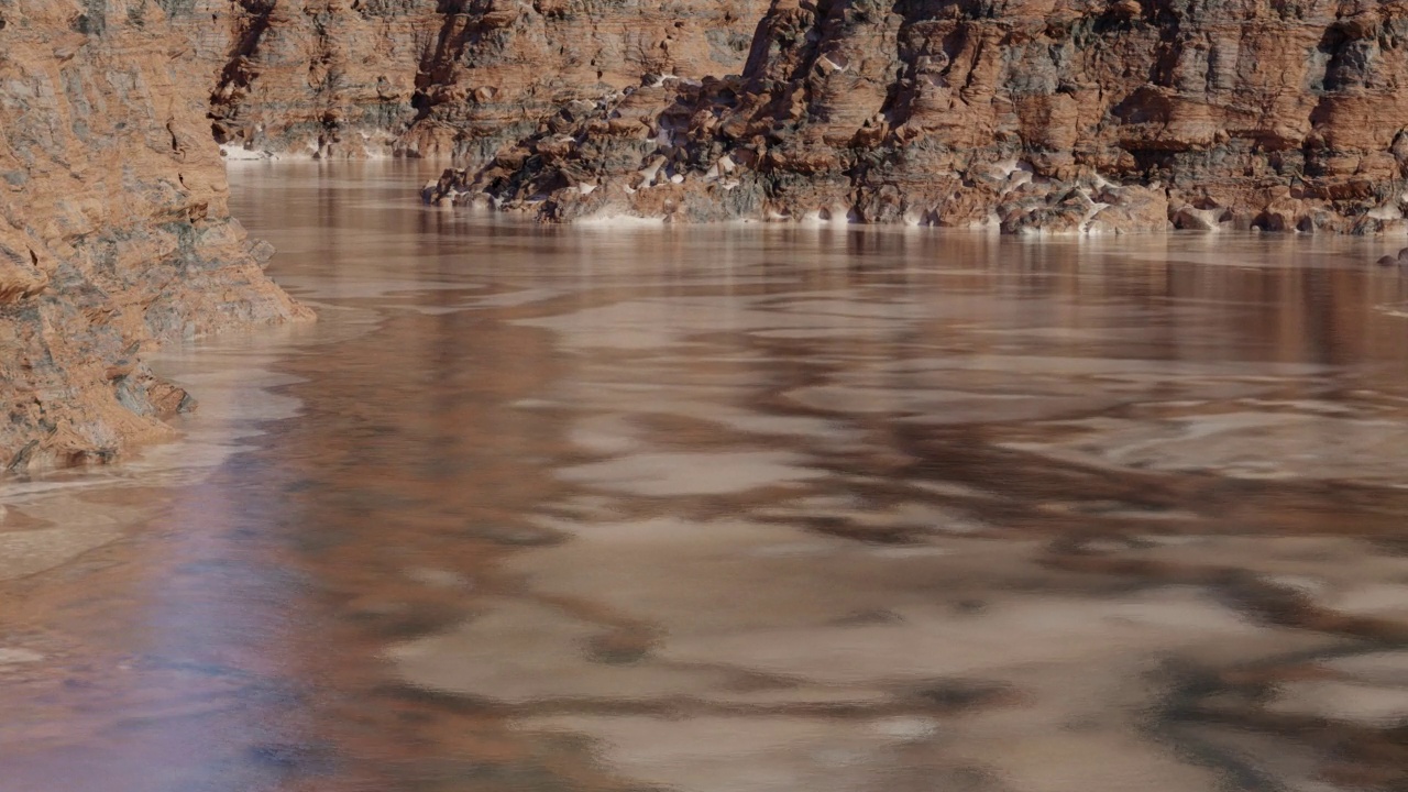 峡谷中央的河流景色。一个带有河流的三维峡谷视频素材