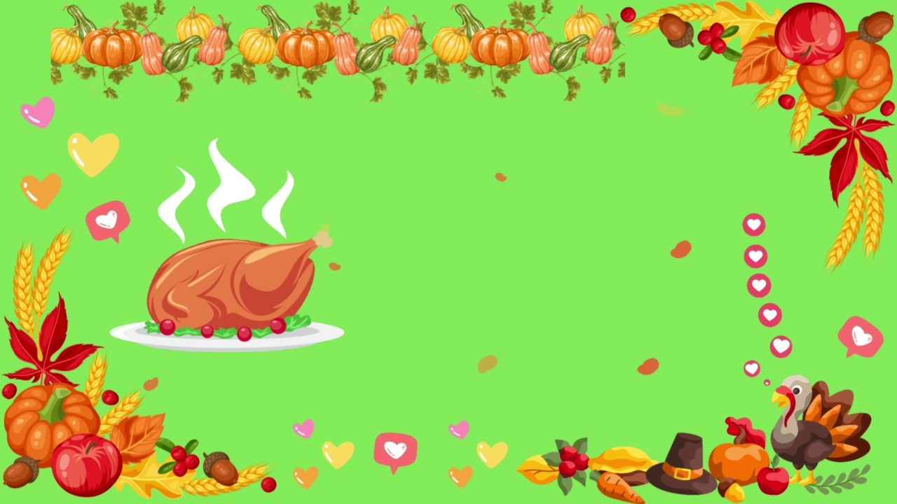 绿色屏幕背景的快乐感恩节视频动画，秋叶装饰的感恩节视频动画视频下载