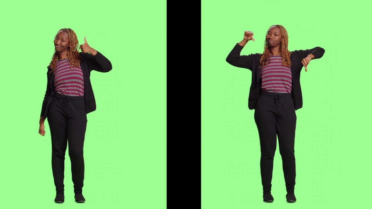 绿幕背景两侧的女人，竖着大拇指，竖着大拇指视频下载