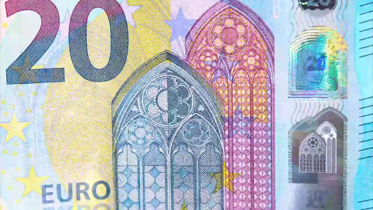 定格动画。十欧元现金宏观观点。背景法案签署欧盟法定货币视频下载