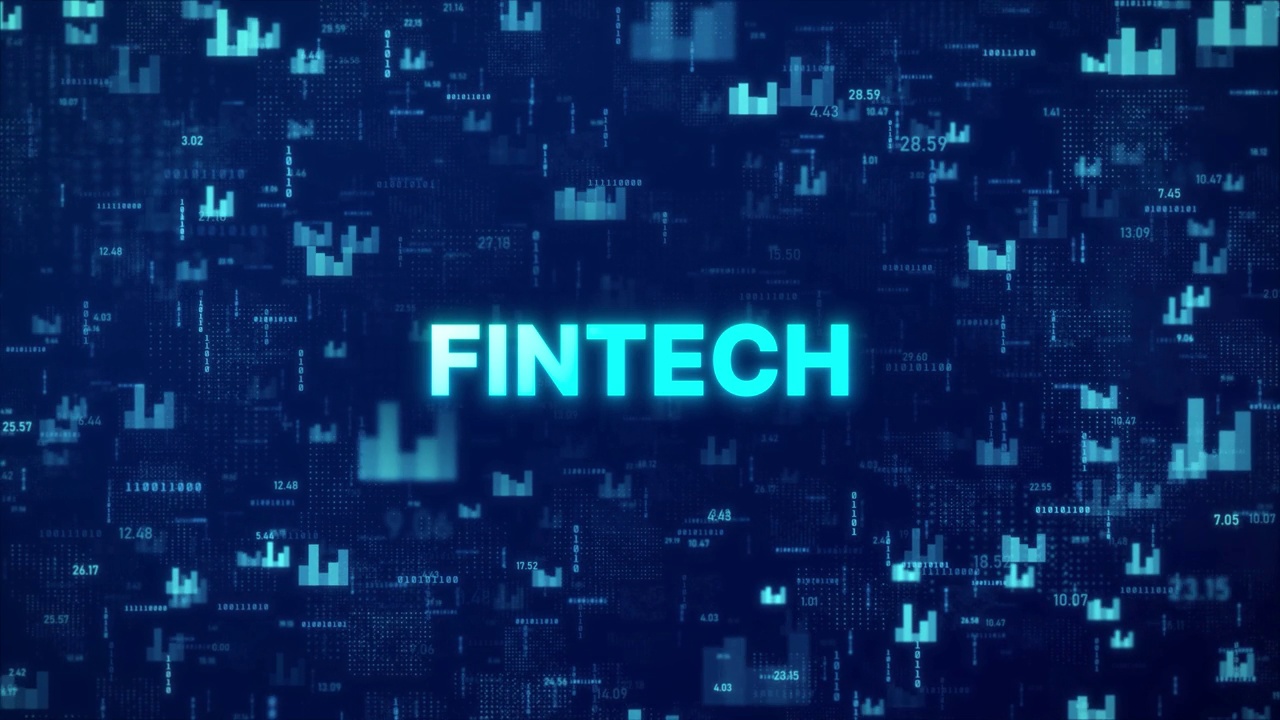 金融科技概念在动画金融背景与图表，数字和矩阵代码视频下载