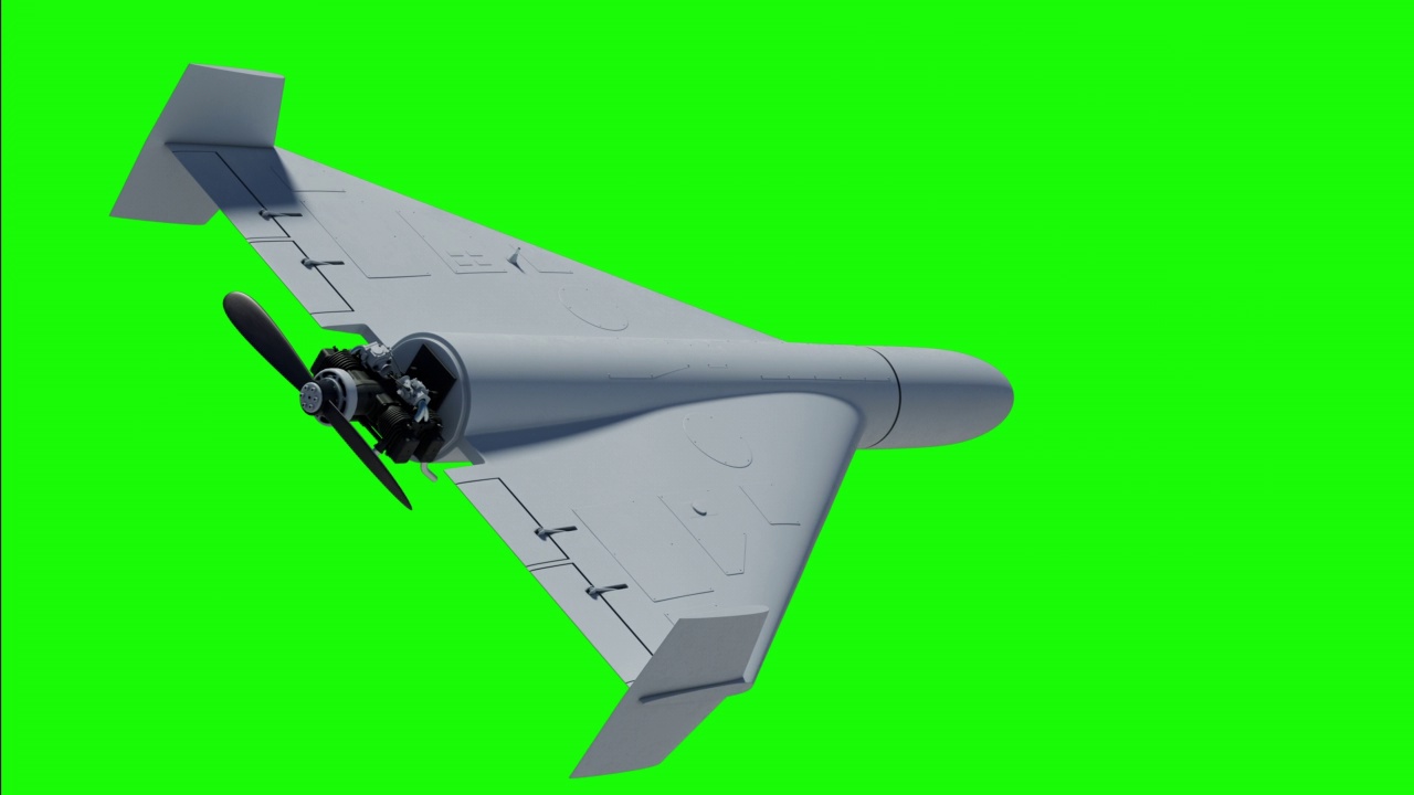 军用无人机神风敢死队HESA Shahed 136旋转循环3d动画。战斗无人机天竺葵无缝旋转在黑屏和绿屏。现代军用直升机技术概念。视频下载