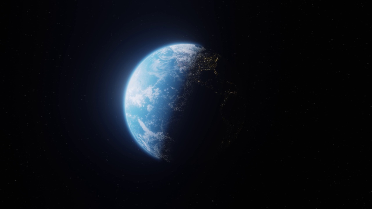 旋转的行星地球从太空看到的动画，缩小动画的蓝色行星视频下载