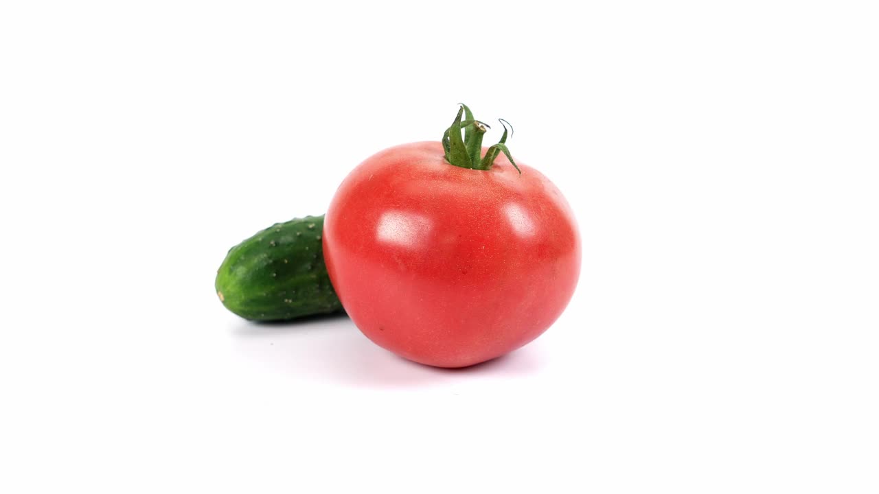 白色背景的黄瓜和番茄视频素材
