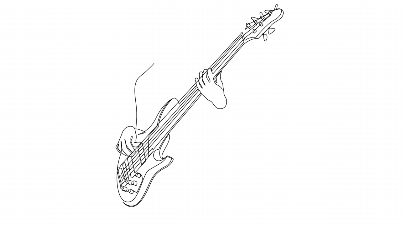 动画自画连续线画吉他手玩电吉他。音乐家艺术家的表演理念。全长度的一行动画。视频素材
