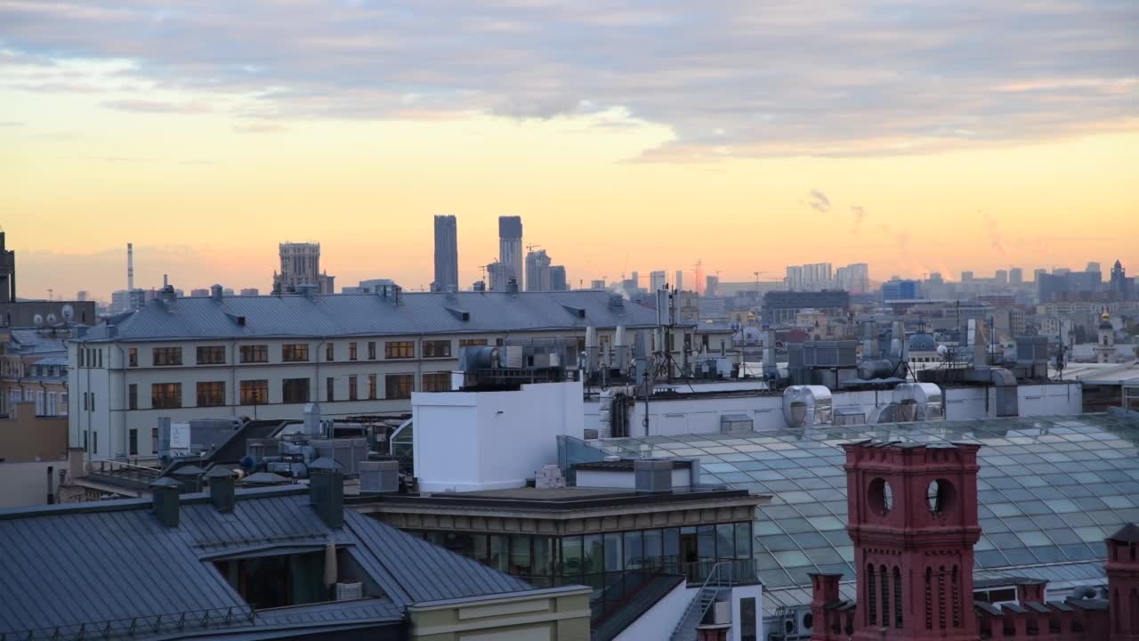 日落时的莫斯科城市风景视频素材