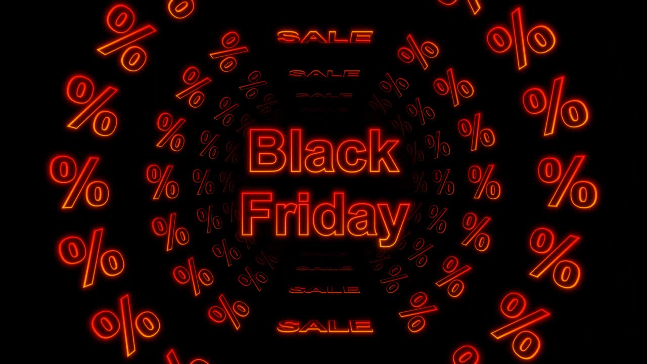 黑色星期五隧道循环动画，红色渐变霓虹灯辉光，销售和折扣视频素材
