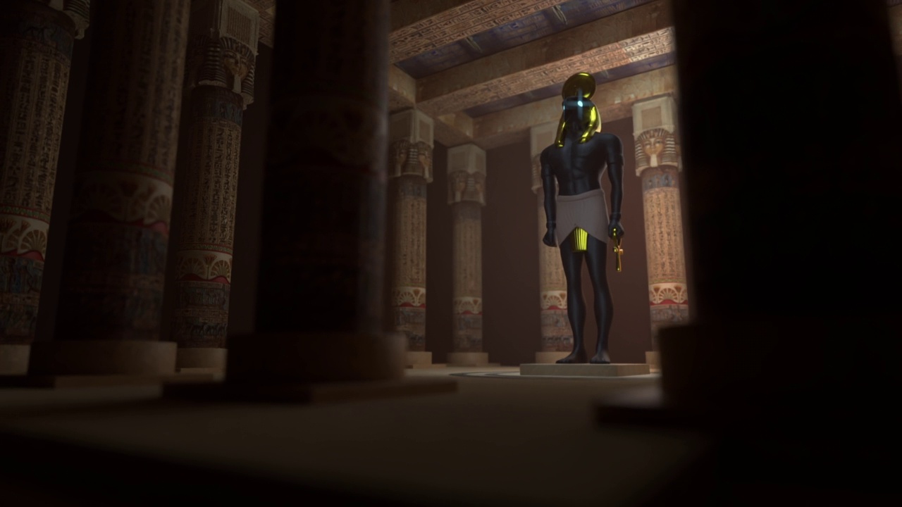3D动画的古埃及神庙的柱子，horus和象形文字视频素材