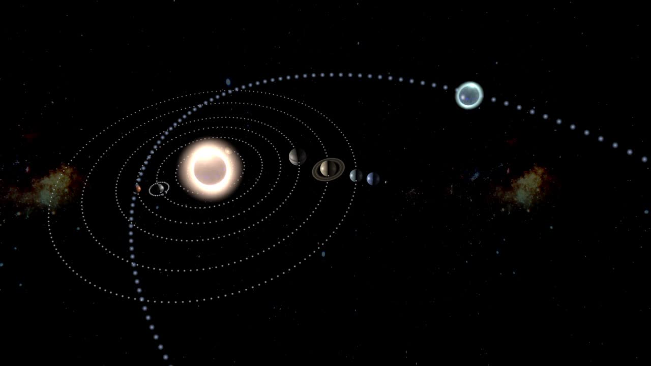 太阳系的动画，包括行星进入轨道视频素材