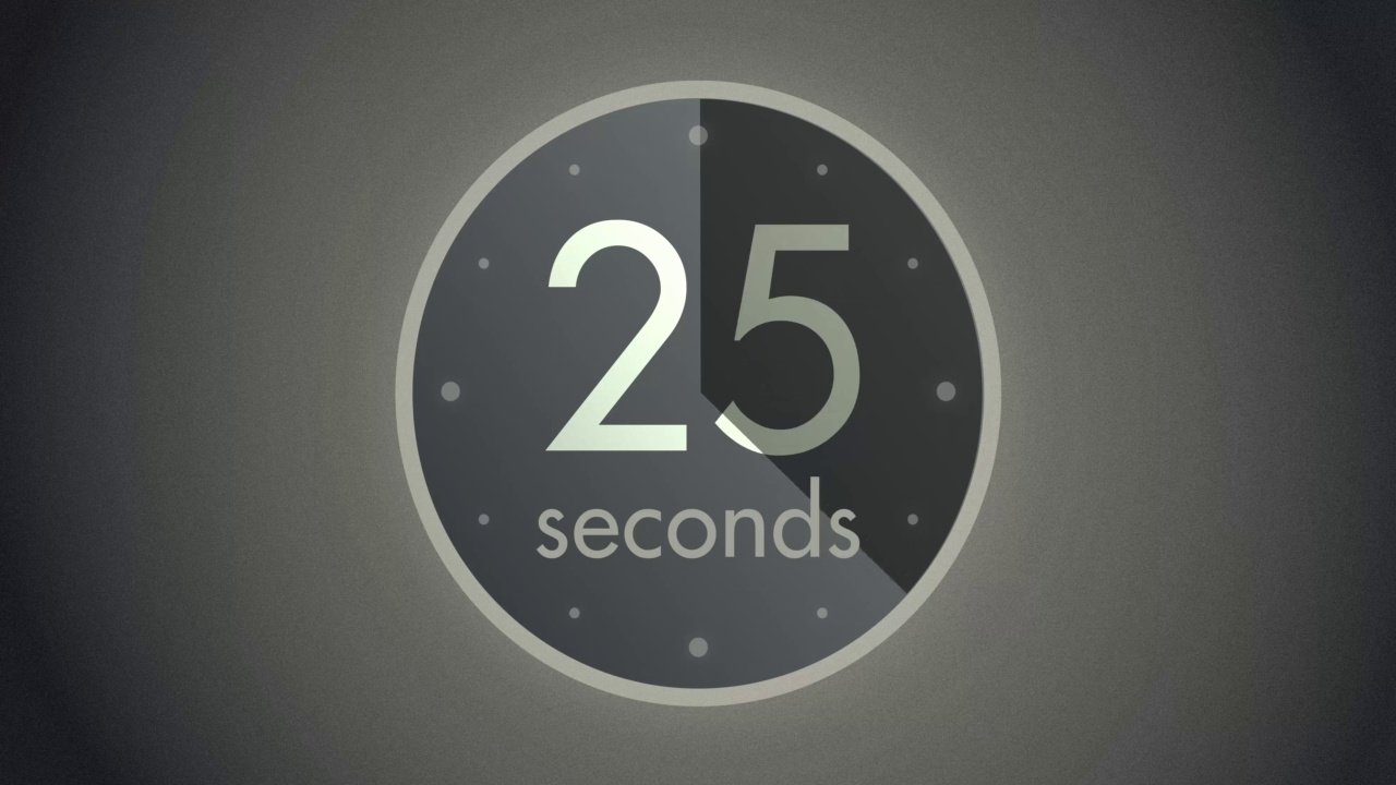 黑白圆形计时器动画。倒计时时钟从0到45秒，4K视频下载