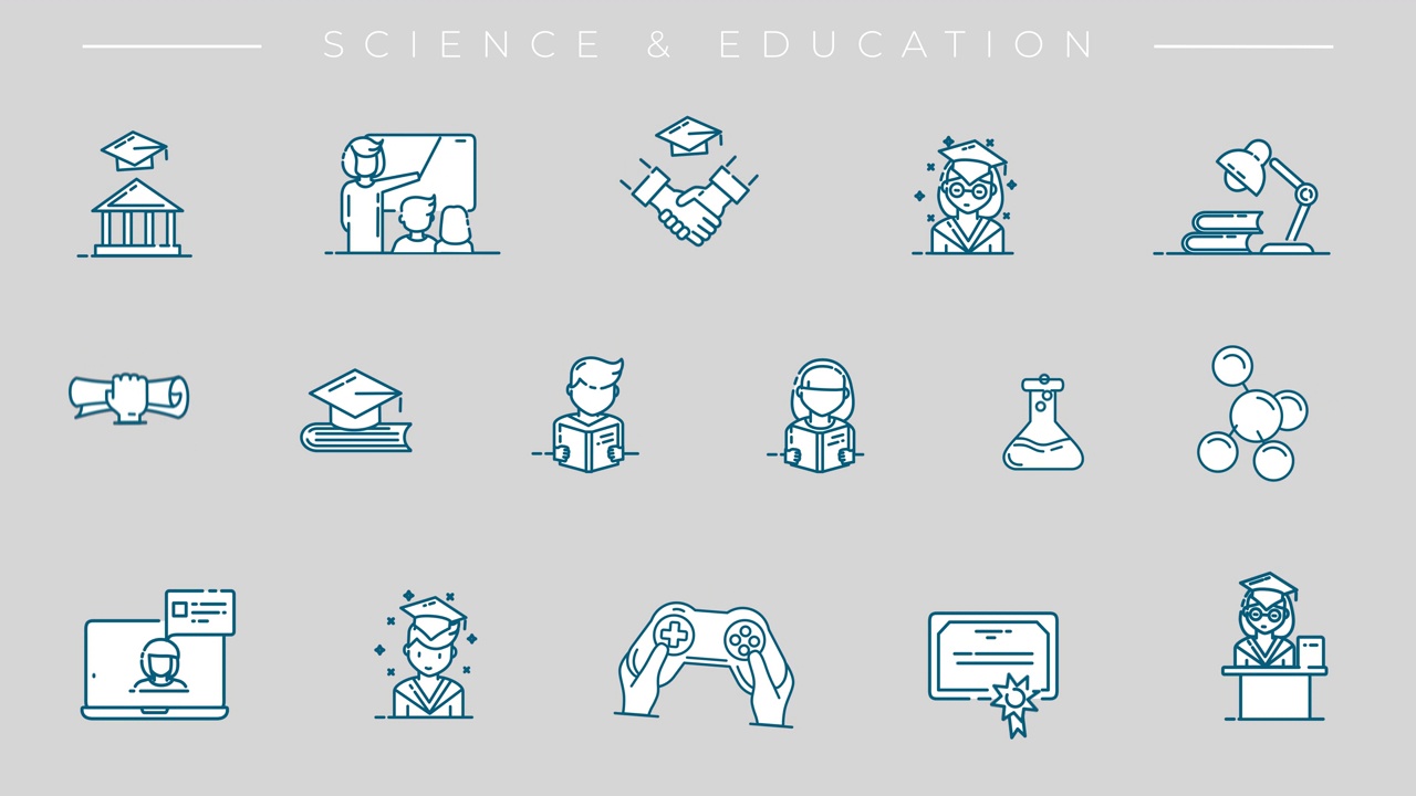 科学与教育主题alpha频道上的线条图标。视频下载