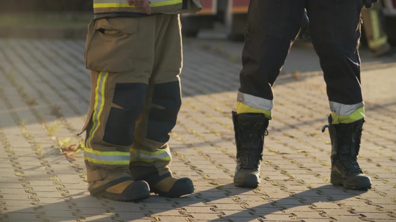 消防队员穿着防护鞋工作视频素材