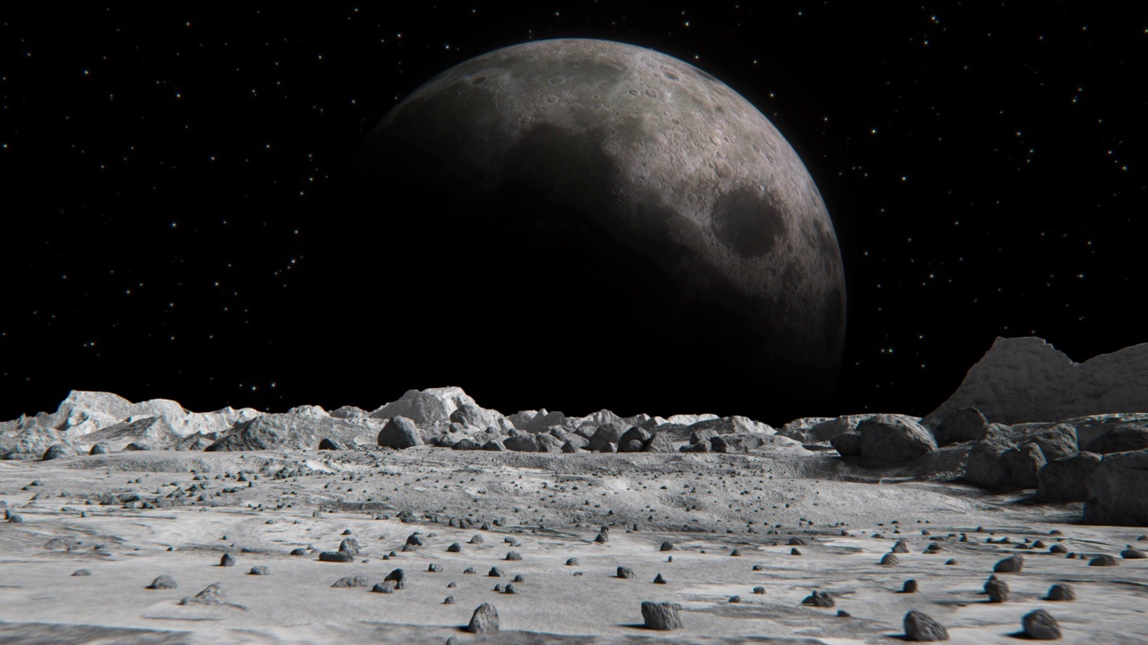 从一颗有小岩石的行星上看到的外太空月球的镜头视频下载