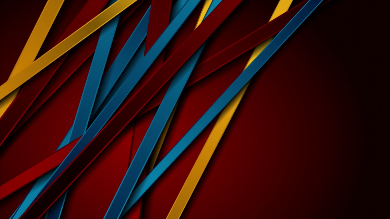 红色，蓝色和橙色条纹抽象几何技术运动背景视频素材