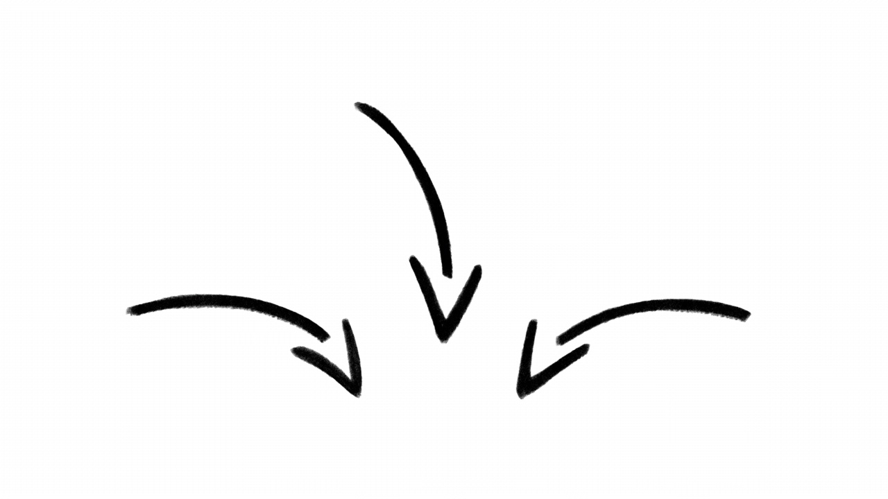 三个粗略向下指向的涂鸦箭头，可循环手绘定格动画视频素材