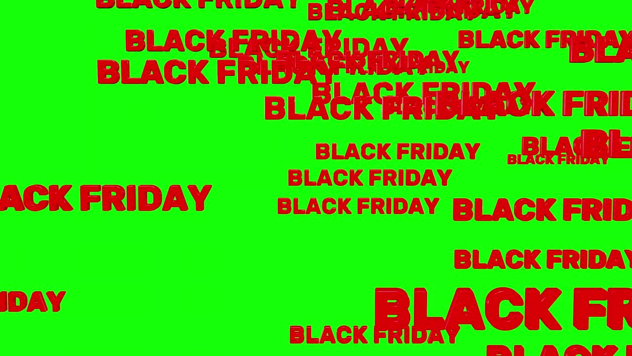 红色黑色星期五的文字落下来孤立的绿色背景为宣传片，循环3d渲染。折扣、促销、季节性促销、购物的概念视频素材